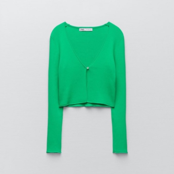 Zara 2 pieces Kelly green ribbed knit cropped top and cardigan NWT - Picture 2 of 6